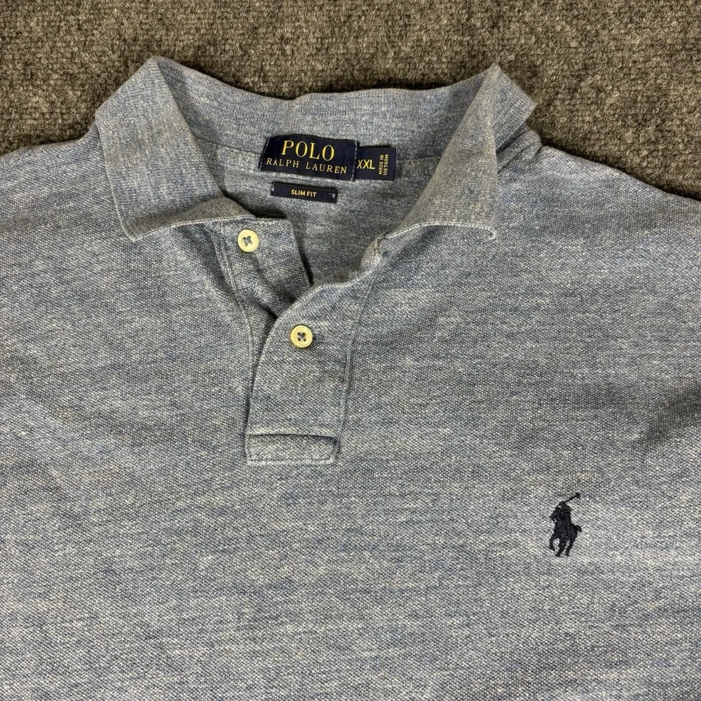 Polo Ralph Lauren Polo Shirt Mens XXL Blue Slim Fit Heathered Short Sleeve Pony